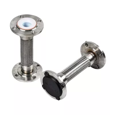 Tuyau en métal PTFE à bride tressée en acier inoxydable Joint de dilatation flexible alcalin acide fort résistant à la pose facile