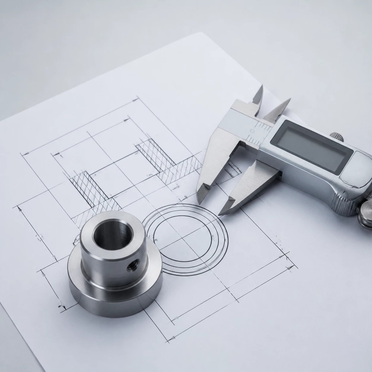 Technical drawing and caliper for an RFQ