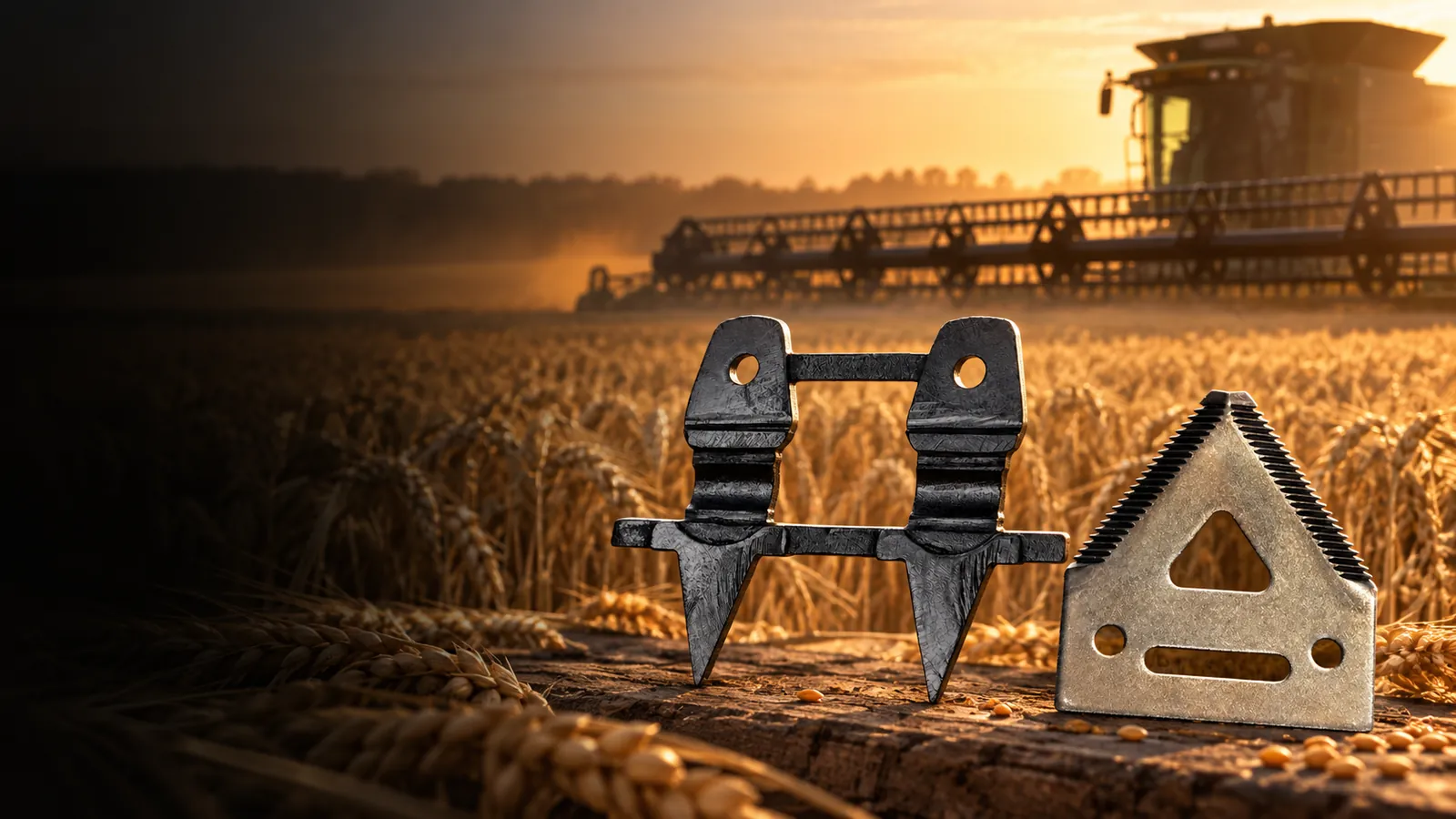 Harvester cutting parts in a field application