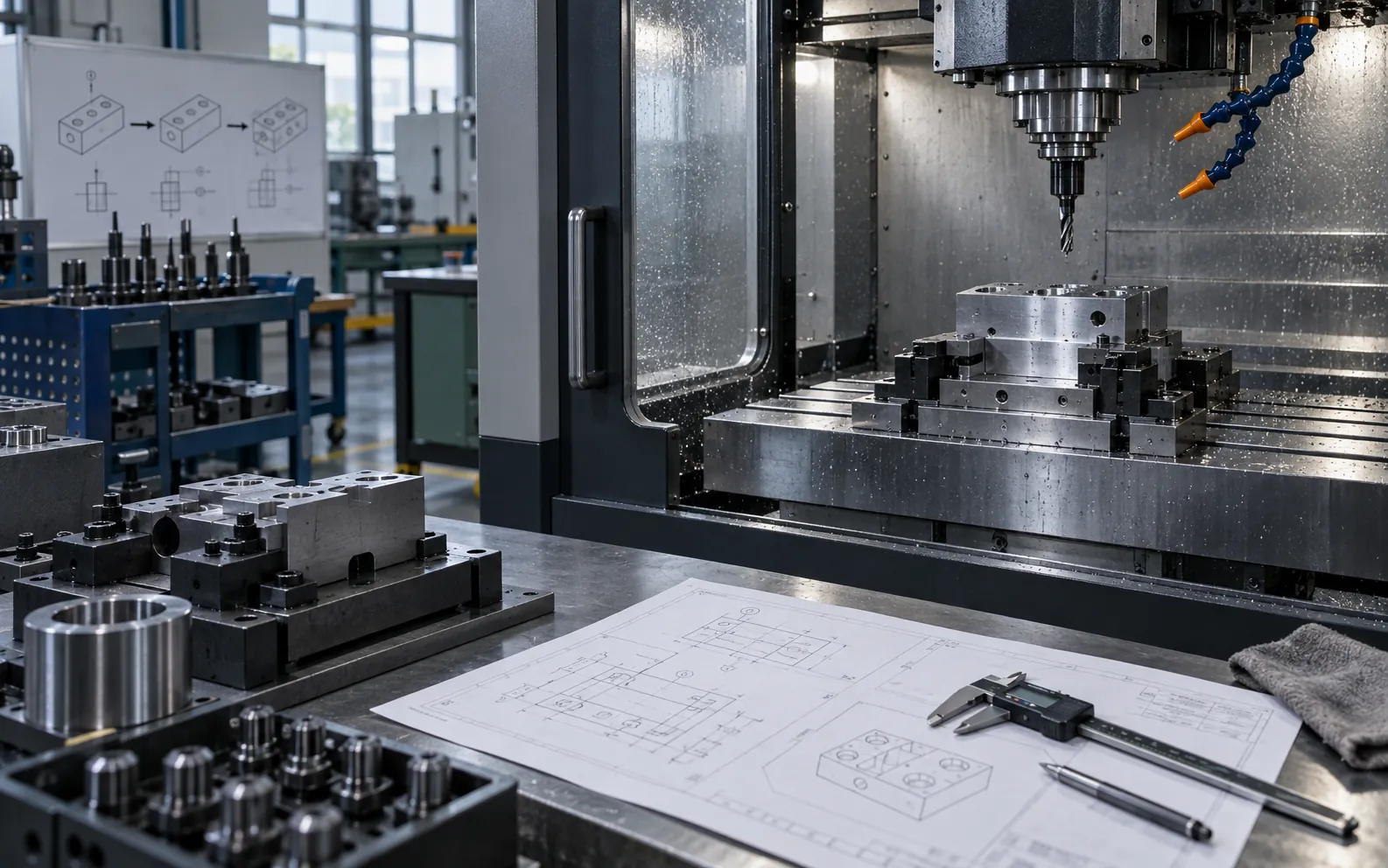 Metal machine components and workshop equipment