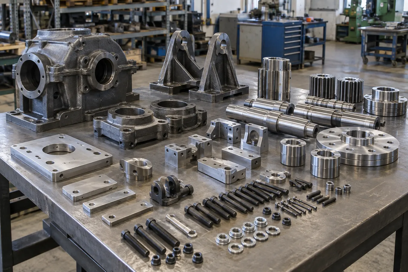 Metal machine components and workshop equipment