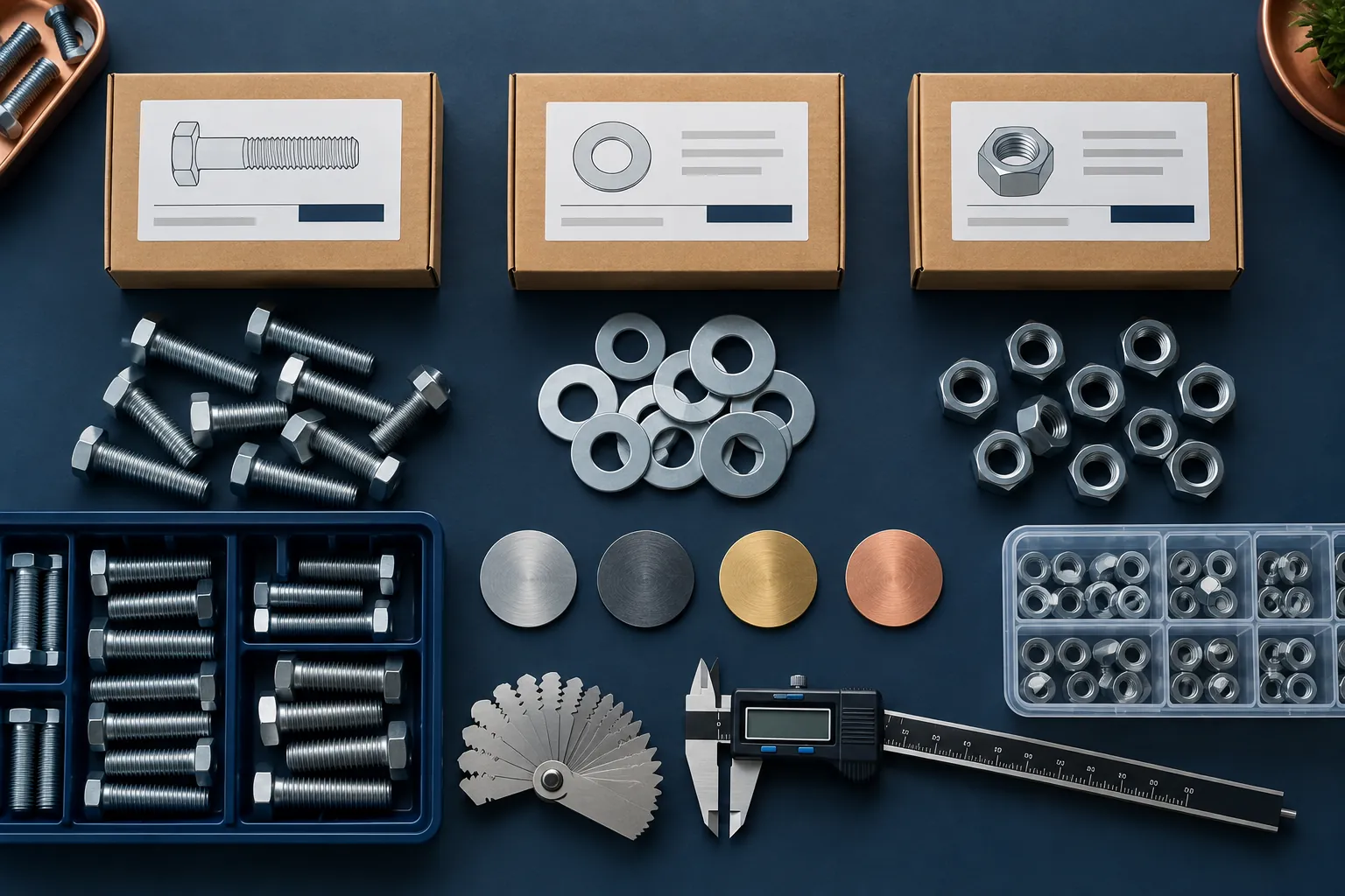Fastener SKU groups with packing, finish and measurement references
