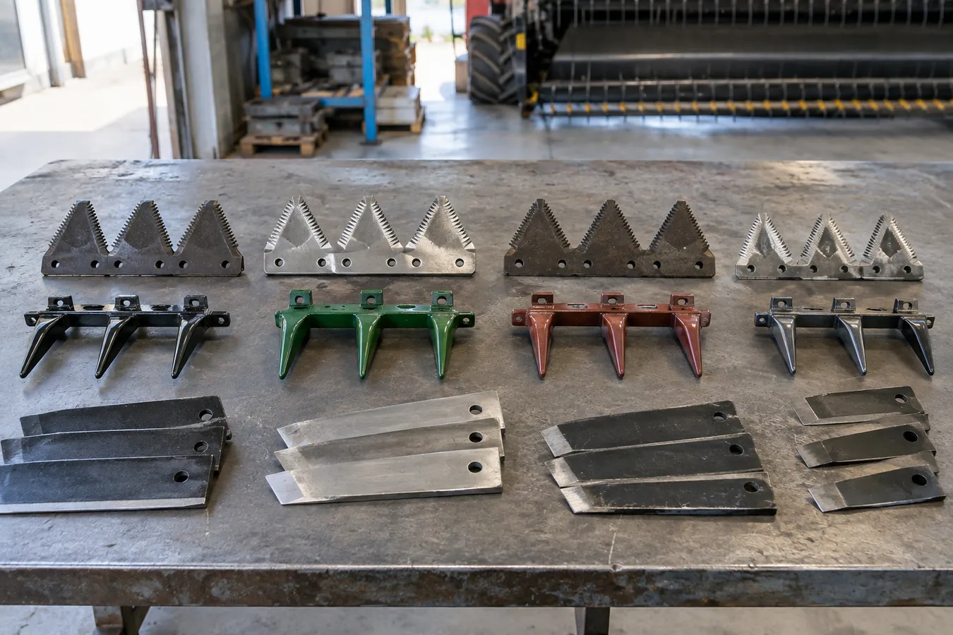 Combine harvester cutting equipment and metal parts