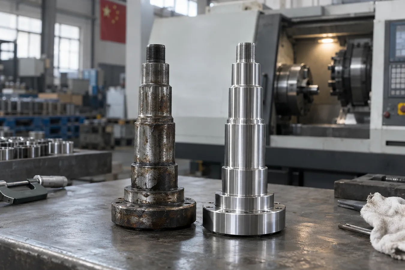 Metal machine components and workshop equipment