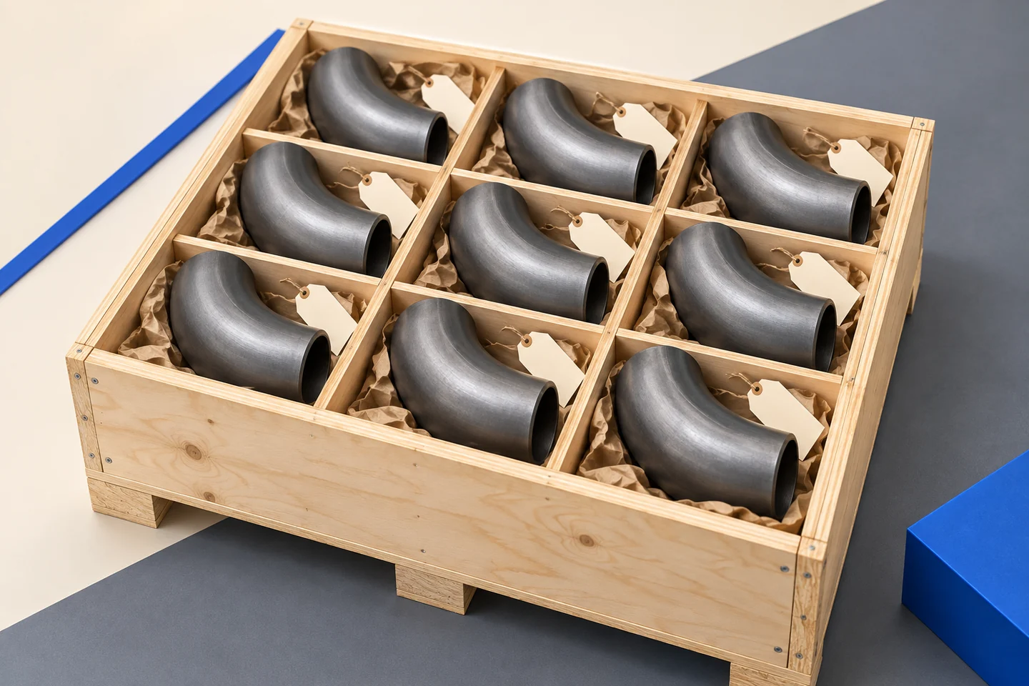 Carbon Steel Butt-Weld Elbows for Piping Fabricators — illustrated delivery and identification concept