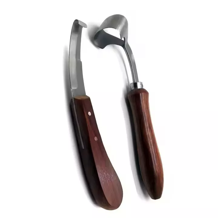 Stainless Steel Manual Hoof Trimming Knife Equine Care Tool with Wooden Handle