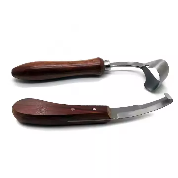 Stainless Steel Manual Hoof Trimming Knife Equine Care Tool with Wooden Handle