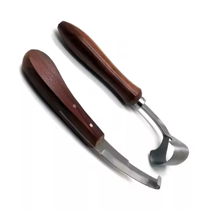 Stainless Steel Manual Hoof Trimming Knife Equine Care Tool with Wooden Handle