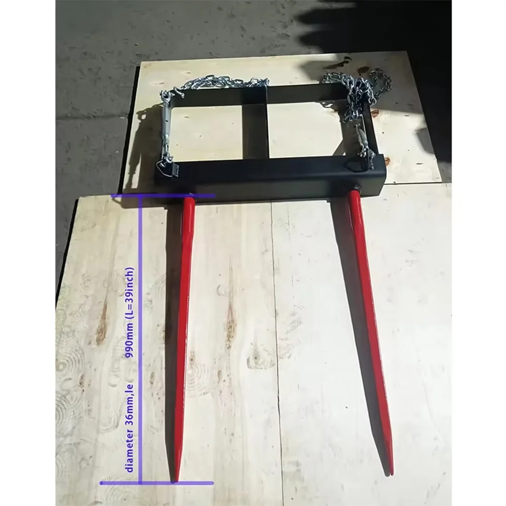Frame With High Strength Hay Spear Forks Skid Steer Bale Spear 39inch Attachment Loader Tines Frame Hay Rake Tine Rack