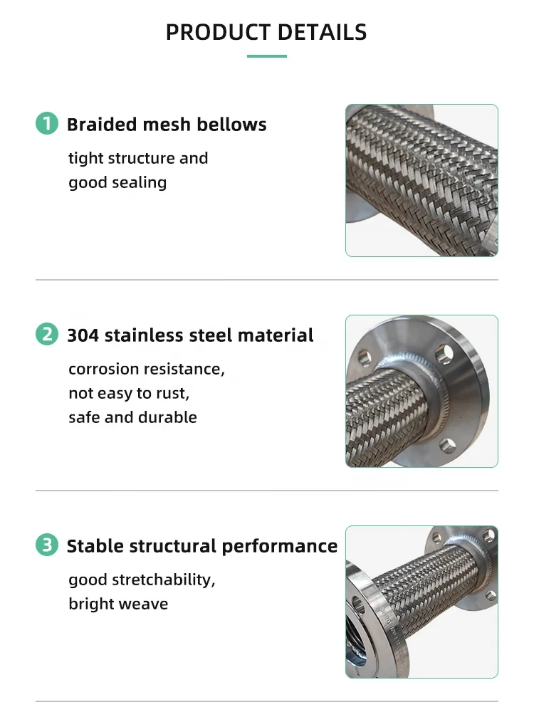 High Pressure SS316L Stainless Steel Flanged Corrugated Pipe Flexible Metal Braided Hose for Steam Boiler Line