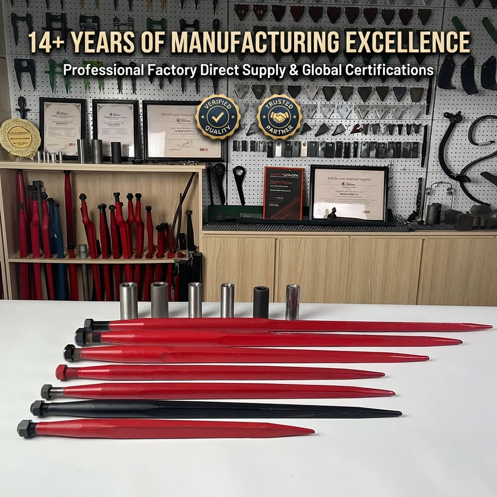 Universal Fit SSQA FEL Tractor Loader Attachment 33 39 43 49 Inch High Strength Forged 4000LBS Spring Steel Hay Bale Spear Spike