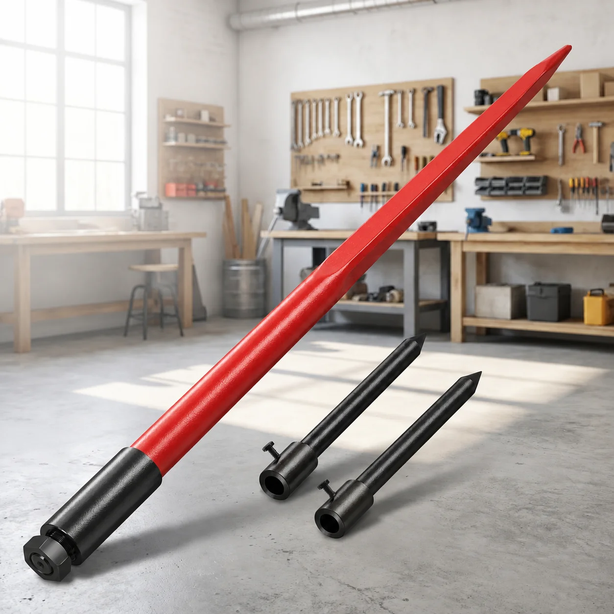 Heavy Duty 4500 Lbs 49 Inch Forged 60Si2Mn Square Hay Bale Spear Spike Tine for Skid Steer Loader Universal Tractor Attachment