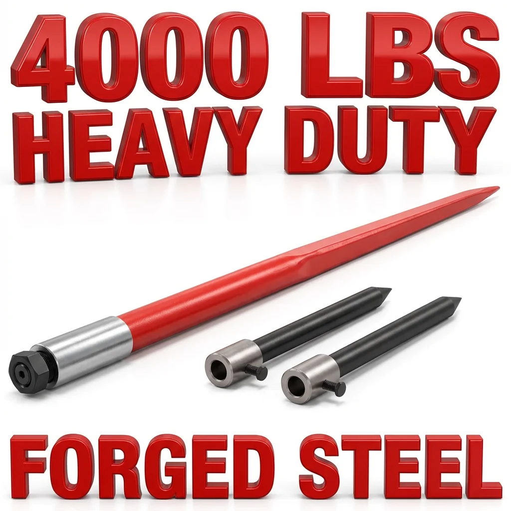 Forged 60Si2Mn Spring Steel 4000 Lbs Capacity Universal Fit 49 Inch Tractor Loader Skid Steer Attachment Forged Hay Bale Spear