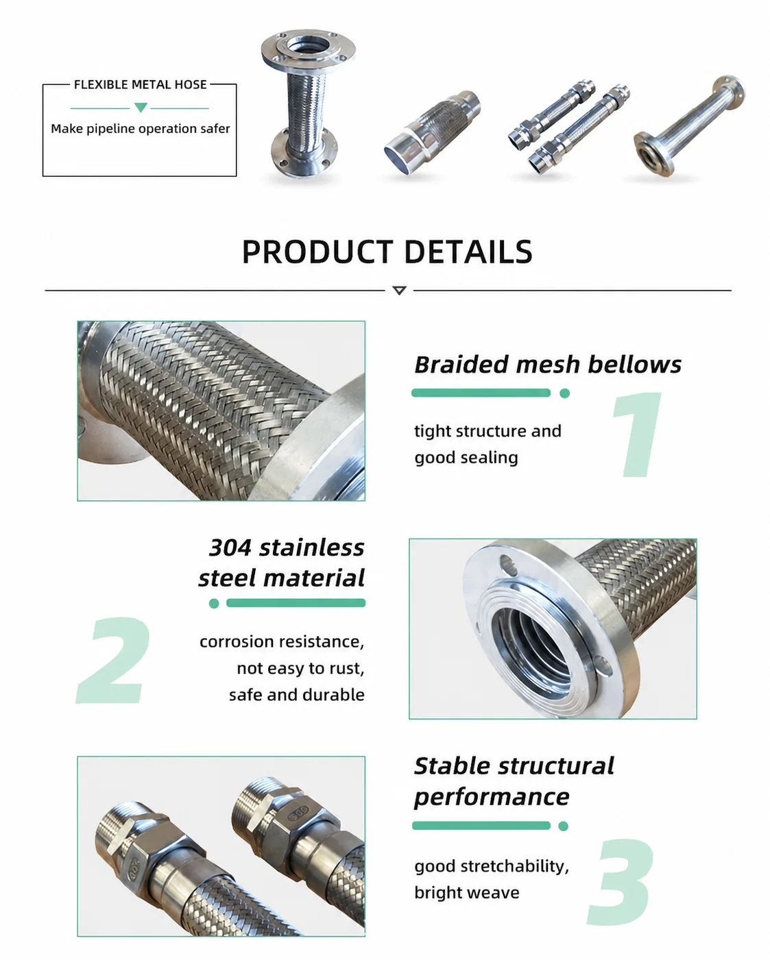 Industrial Braided Stainless Steel Flexible Metal Hose with Loose Flange Flexible Pipe Connector for Gas Oil