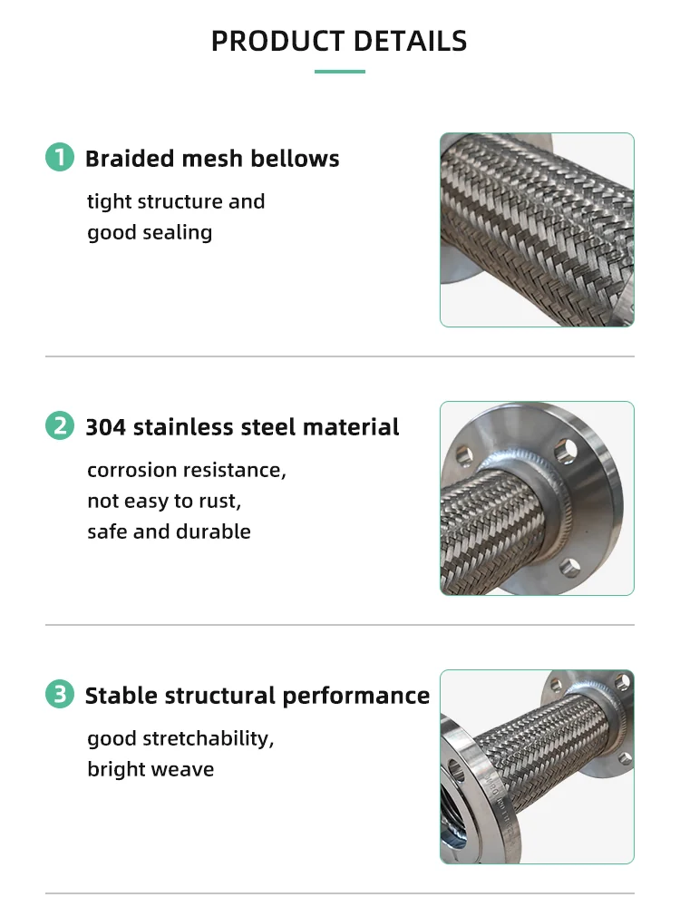SS304 Flange PTFE Lined Corrugated Connection Stainless Steel Braided Metal Flexible Hose