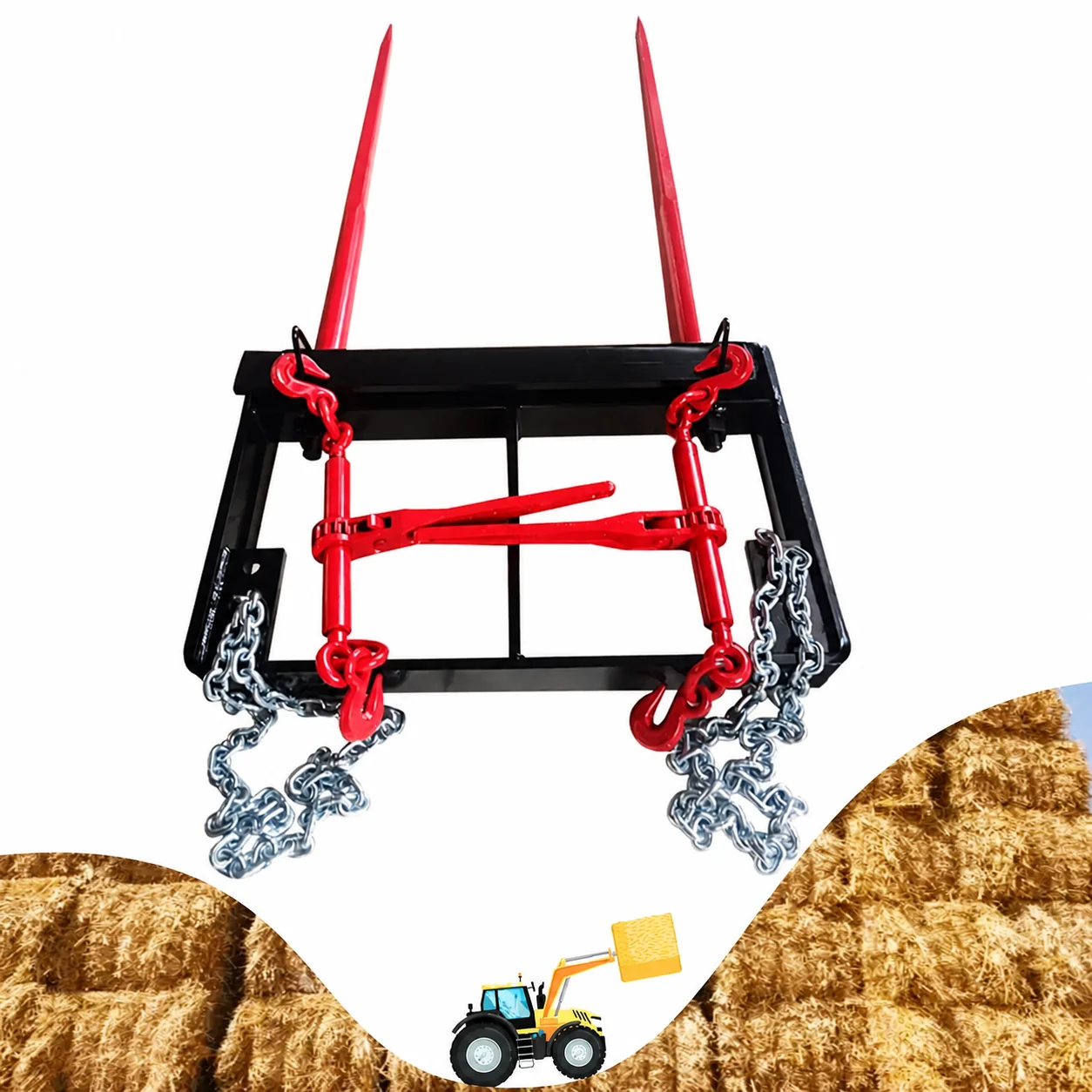 ABLSON Loader Tine Frame Attachment and Bale Spear Frame With Double-Spear Structure for Bucket Skid Steer Loader or Tractor