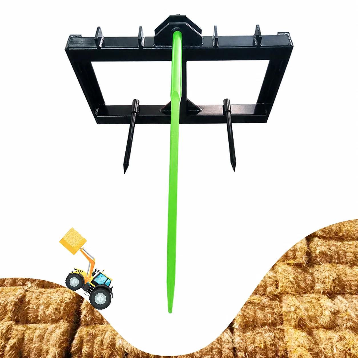 ABLSON Loader Tine Frame Attachment and Bale Spear Frame With Trinal-Spear Structure for Bucket Skid Steer Loader or Tractor