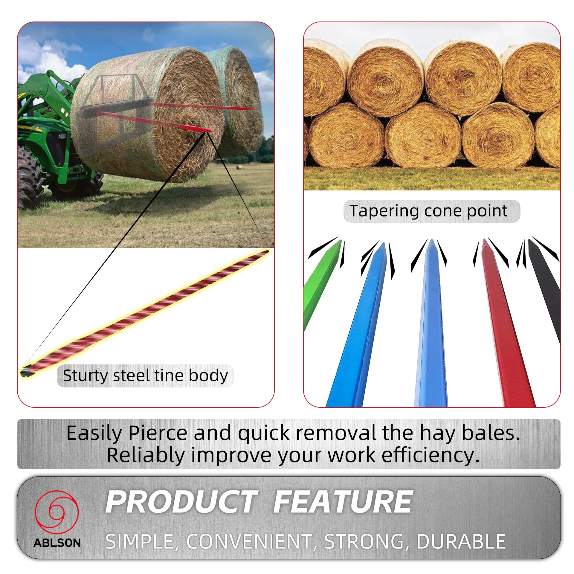 Length 810 Diameter 36 Hay Loader Replacement Parts Loader Tines Hay Bale Spear for Tractor 36*810 Hay Baler Parts